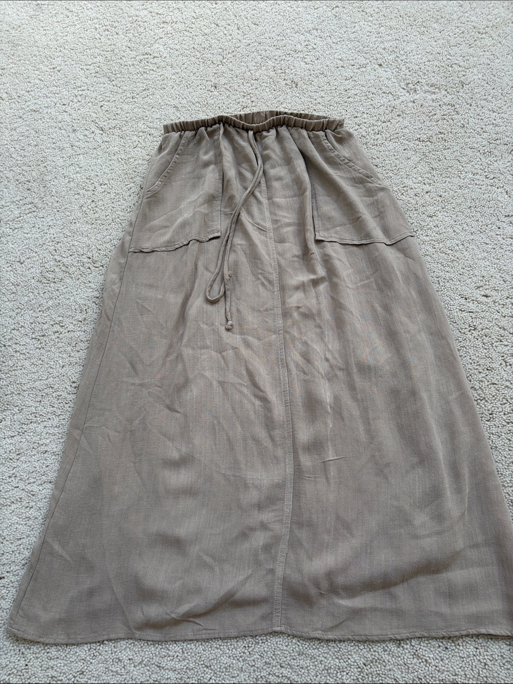 mahina Taupe Drawstring Maxi Skirt with Front Pockets